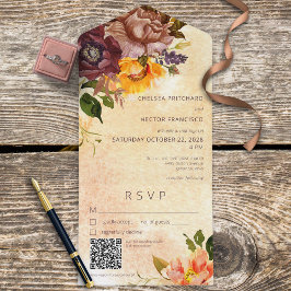 Rustikaler Fall Burgundgelber Gelbblütengelber QR- All In One Einladung
