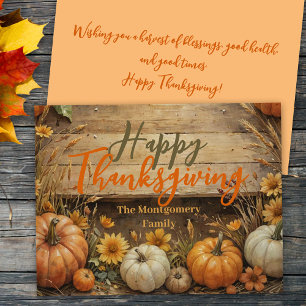 Rustikaler Fall Elegante Pumpkins Blume Erntedank Feiertagskarte