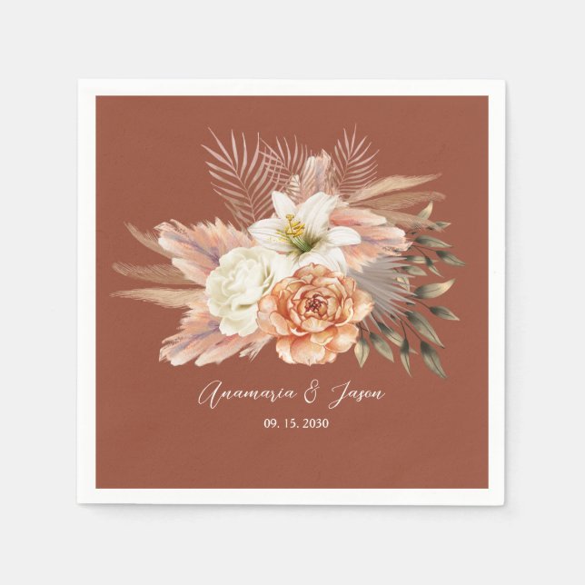 Rustikaler Fall Flora Terracotta Hochzeit Serviette (Vorderseite)