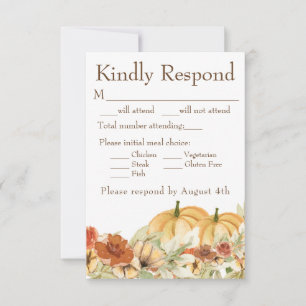 Rustikaler Fall Floral Pumpkin Hochzeitserklärung  RSVP Karte