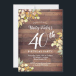 Rustikaler Fall Florals Gold Foil Dots 40. Geburts Einladung<br><div class="desc">Dieses Design zeichnet sich durch hübsch gestrichene Äste und Blätter in Herbstfarben mit Imitaten goldgepolsterten Punkten auf einem rustikalen Holzboden aus. Klicken Sie auf die Schaltfläche Anpassen, um den Text zu verändern oder die Grafik zu verschieben! Variationen dieses Designs sowie der Koordinationsprodukte sind in unserem Shop, zazzle.com/store/doodlelulu, erhältlich. Kontaktieren Sie...</div>