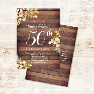 Rustikaler Fall Florals Gold Foil Dots 50. Geburts Einladung