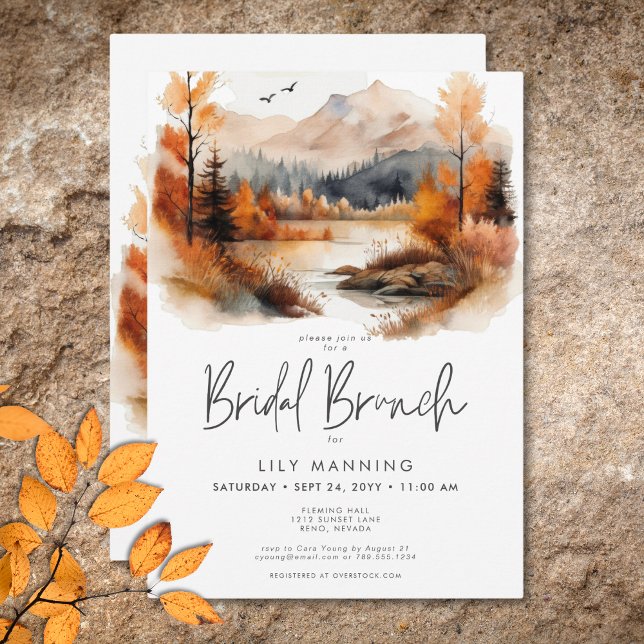 Rustikaler Fall Gebirge Bridal Brunch Einladung (Rustic Fall Mountain Watercolor Bridal Brunch Invitation)