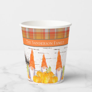 Rustikaler Fall Gnome Kürbisorange kariert Pappbecher