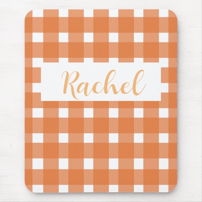 Rustikaler Fall Orange White Gingham Mousepad (Vorne)