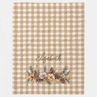 Rustikaler Fall Pine Cones Brown Gingham Personali Fleecedecke