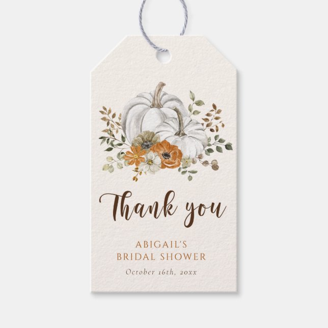Rustikaler Fall Pumpkin Brautparty Gunst Geschenkanhänger (Vorderseite)