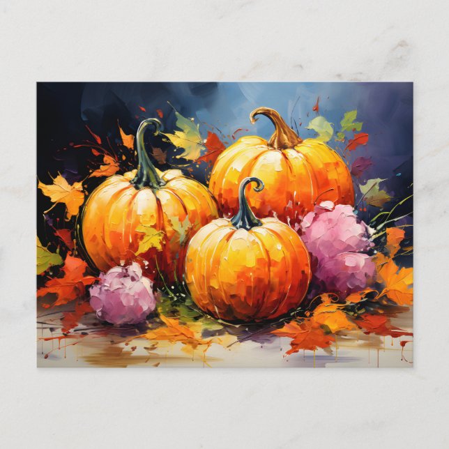 Rustikaler Fall Pumpkin farbige Herbst Blätter Ankündigungspostkarte (Vorderseite)