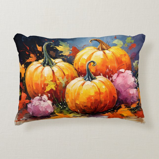Rustikaler Fall Pumpkin farbige Herbst Blätter Dekokissen (Vorderseite)