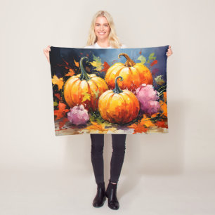 Rustikaler Fall Pumpkin farbige Herbst Blätter Fleecedecke