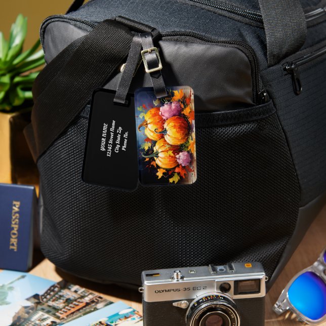 Rustikaler Fall Pumpkin farbige Herbst Blätter Gepäckanhänger (Vorderseite & Rückseite)