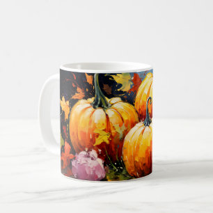 Rustikaler Fall Pumpkin farbige Herbst Blätter Kaffeetasse