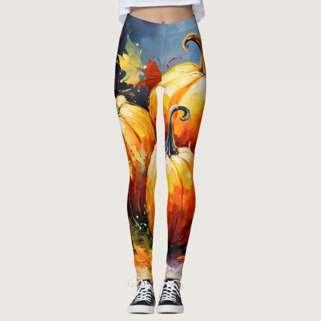 Rustikaler Fall Pumpkin farbige Herbst Blätter Leggings (Vorderseite)