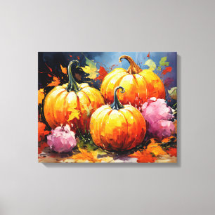 Rustikaler Fall Pumpkin farbige Herbst Blätter Leinwanddruck