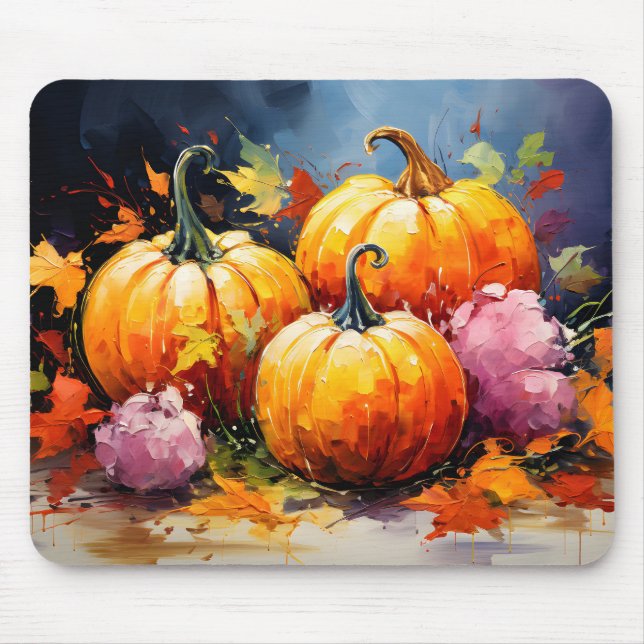 Rustikaler Fall Pumpkin farbige Herbst Blätter Mousepad (Vorne)