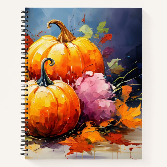 Rustikaler Fall Pumpkin farbige Herbst Blätter Notizbuch (Vorderseite)