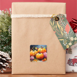 Rustikaler Fall Pumpkin farbige Herbst Blätter Quadratischer Aufkleber