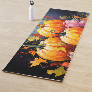 Rustikaler Fall Pumpkin farbige Herbst Blätter Yogamatte