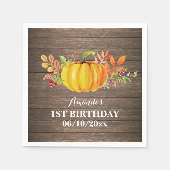 Rustikaler Fall Pumpkin Geburtstagsparty Napkin Serviette (Vorderseite)
