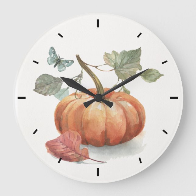 Rustikaler Fall Pumpkin Große Wanduhr (Vorderseite)