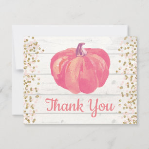 Rustikaler Fall Pumpkin Pink Gold Glitzer Confetti Dankeskarte