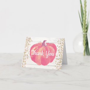 Rustikaler Fall Pumpkin Pink Gold Glitzer Dankeskarte
