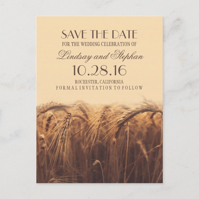 Rustikaler Fall Save the Date Postkarten mit Weize (Vorderseite)