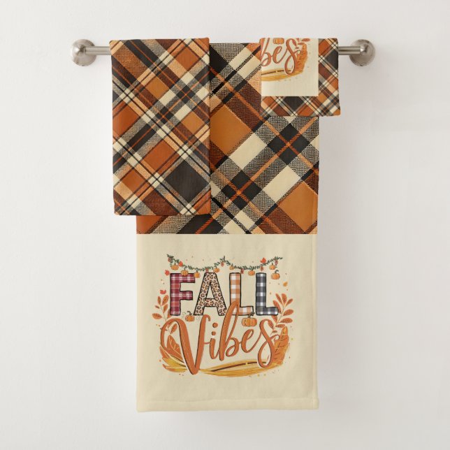 Rustikaler Fall Vibes Burnt Orange Kariert Print H Badhandtuch Set (Insitu)
