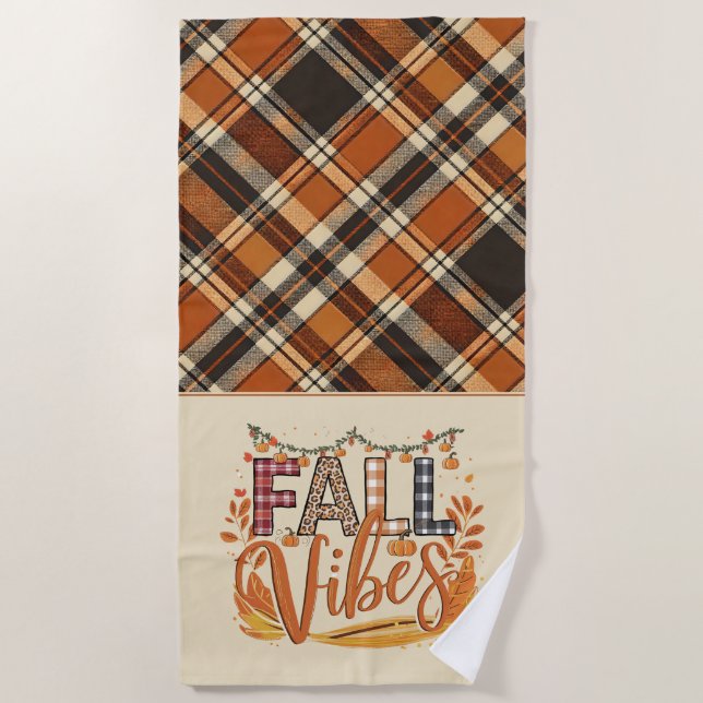 Rustikaler Fall Vibes Burnt Orange Kariert Print H Strandtuch (Vorderseite)