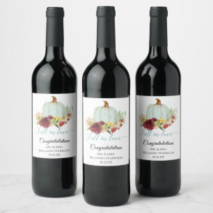 Rustikaler Fall von Liebe Blue Pumpkin Burgundy Fl Weinetikett