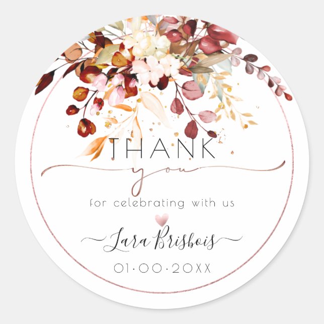 Rustikaler Fallfolien Wasserfarbenrost Gum Eukalyp Runder Aufkleber (Vorderseite)