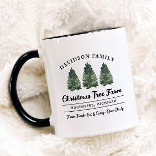 Rustikaler Familien-Weihnachtsbaumhof-Monogramm Tasse