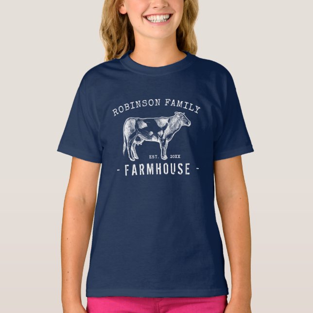 Rustikaler Familienname Bauernhof Milchkühe T-Shirt (Vorderseite)