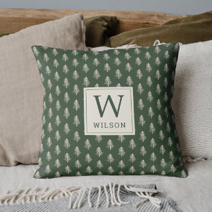 Rustikaler Familienname der Kiefern Monogramm Weih Kissen