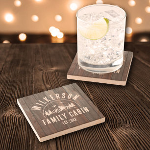 Rustikaler Familienname Hütte Hütte Lounge Steinuntersetzer