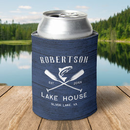 Rustikaler Familienname Lake House Navy Blue Wood Dosenkühler