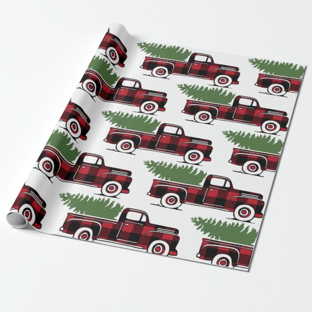 Rustikaler Farm Truck mit Weihnachtsbaum Geschenkpapier (Ungerollt)