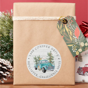 Rustikaler Farmhouse-LKW Weihnachtsadressetikett Runder Aufkleber
