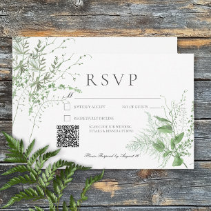 Rustikaler Fern Foliage Emerald Green QR Code RSVP Karte