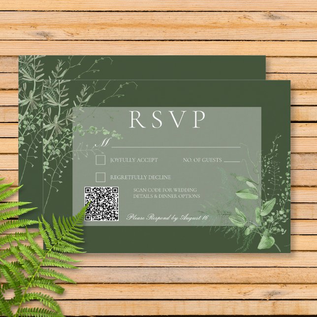 Rustikaler Fern Foliage Emerald Green RSVP Karte (Von Creator hochgeladen)