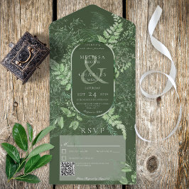 Rustikaler Fern Green Foliage Emerald QR Code All In One Einladung