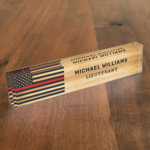 Rustikaler Feuerwehrmann Red Line America Flag Hol Namensplakette