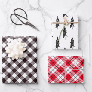 Rustikaler Flannel Weihnachtsbaum Geschenkpapier Set