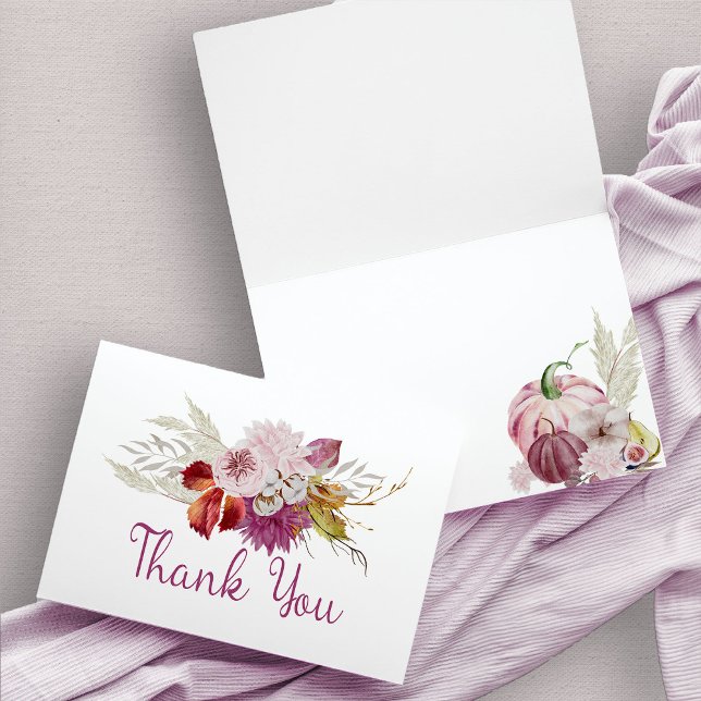 Rustikaler Flora und Pink Pumpkin Patch Dankeskarte (Rustic Pumpkin Thank You card)