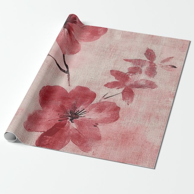 Rustikaler Florales Leinenmuster in Rosa (5) Geschenkpapier (Ungerollt)
