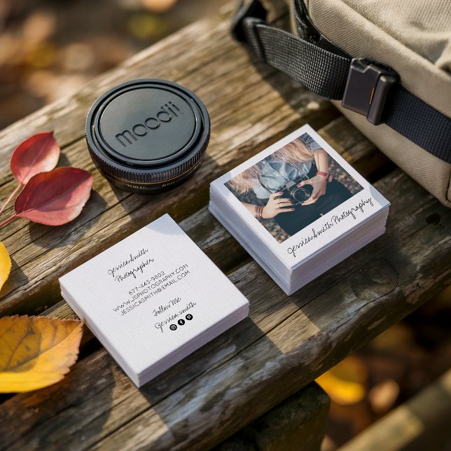 Rustikaler Fotograf Foto Weißpapiertextur Quadratische Visitenkarte (Rustic photographer photo white paper texture)