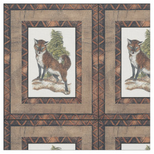 Rustikaler Fox, der auf einen Baum-Stamm tritt Stoff