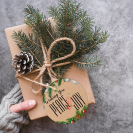 Rustikaler Frieden und Freude Red Berries Blätter Geschenkanhänger