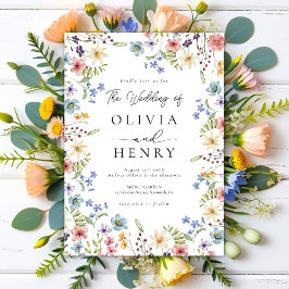 Rustikaler Garten Botanische Wildblume Hochzeit Einladung