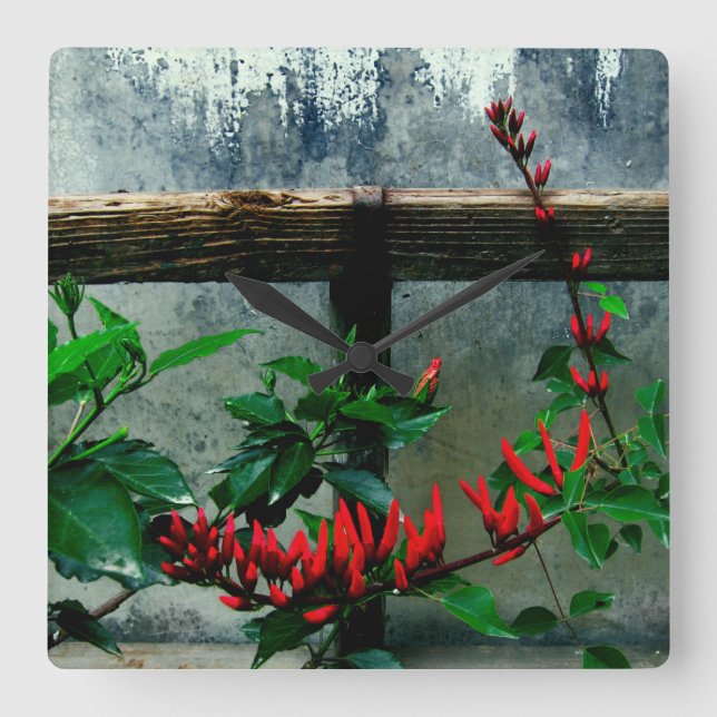 Rustikaler Garten Quadratische Wanduhr (Vorderseite)